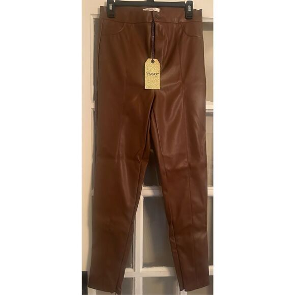 VIBRANT SKINNY ankle ZIPPER cognac brown faux leather size 11 (W 29) - Picture 7 of 7